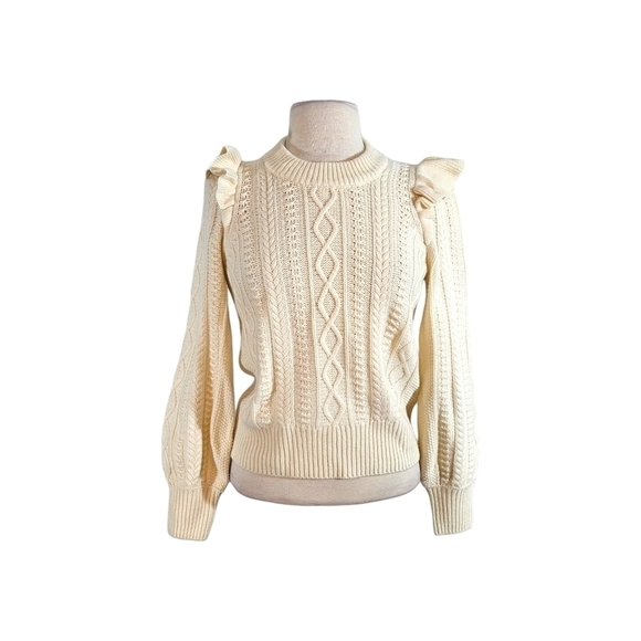 NWT Madewell Hollydene Ruffle Shoulder Pullover Sweater in Antique Cream - Picture 3 of 10